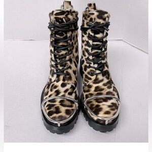 NWOT ALEXANDER WANG Lyndon Animal Leopard Print Chrome Combat Boots Size 8